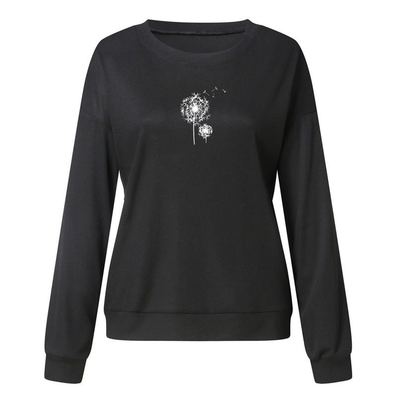 Women Fashion Letter Dandelion Floral Print Crewneck Long Sleeve Sweatshirt