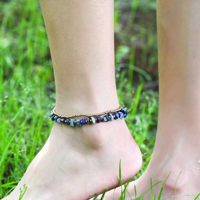 Women'S Vintage Boho Wax Thread Handwoven Double Layer Beach Anklet