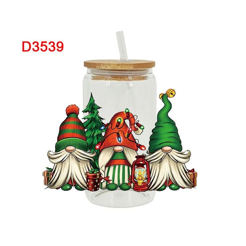 Cartoon Cute Christmas Truck Faceless Old Man UV Transfer Glass Crystal Sticker