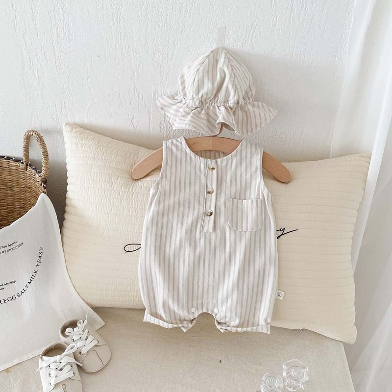 Kids Baby Boys Casual Cute Stripe Print Sleeveless Romper