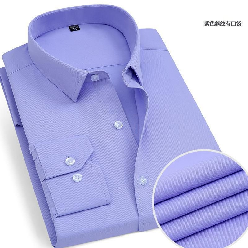 Men Fashion Casual Business Basic Solid Color Plus Size Long Sleeve Lapel Shirt